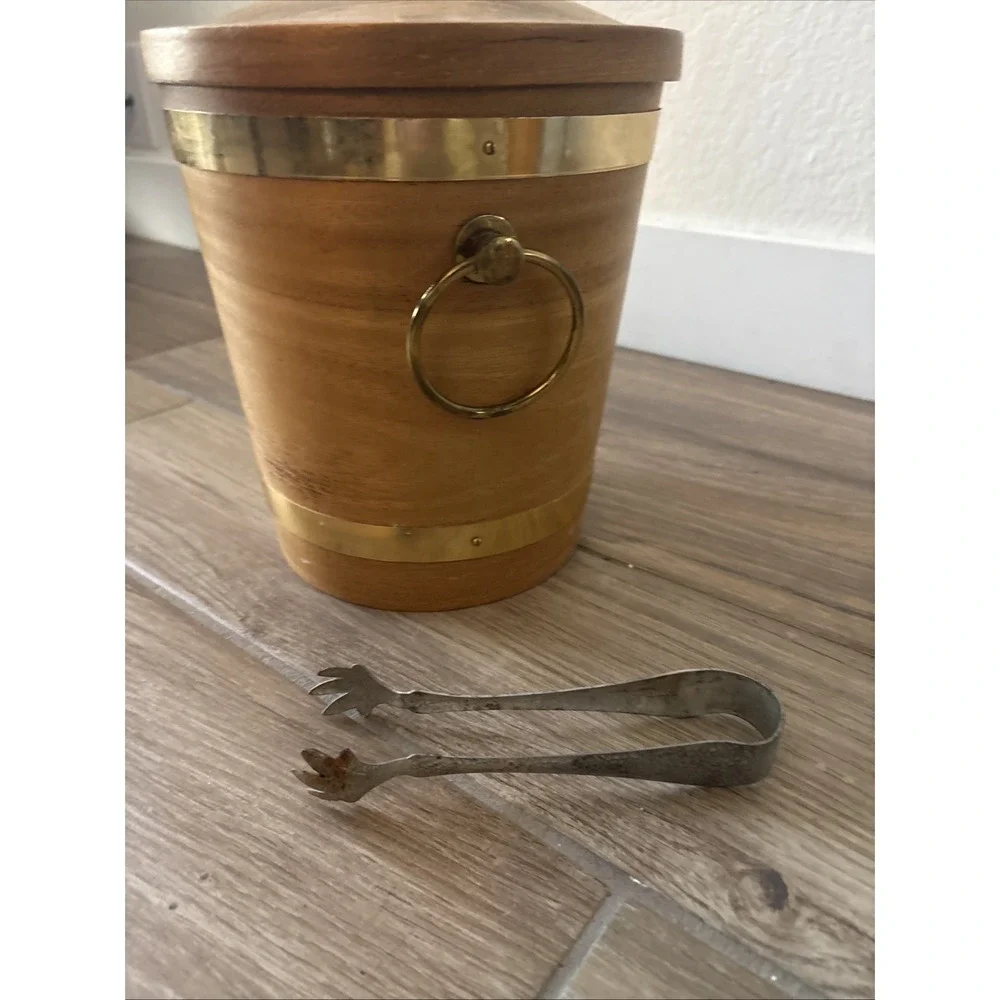 Vintage Mid Century Danish Modern Teak Ice Bucket Retro Bar‎ 10
